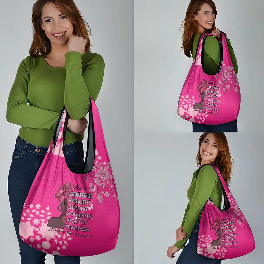 African Women Grocery Bag Black Beautiful Brave and Bressed - Pink Color - Wonder Print Shop