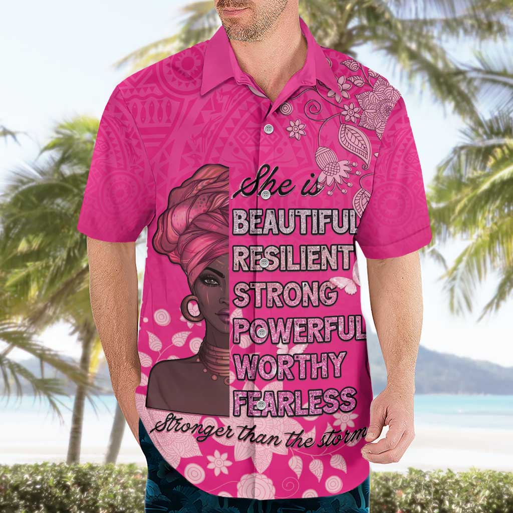 African Women Hawaiian Shirt Black Beautiful Brave and Bressed - Pink Color - Wonder Print Shop