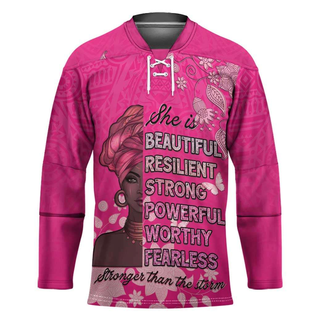 African Women Hockey Jersey Black Beautiful Brave and Bressed - Pink Color - Wonder Print Shop
