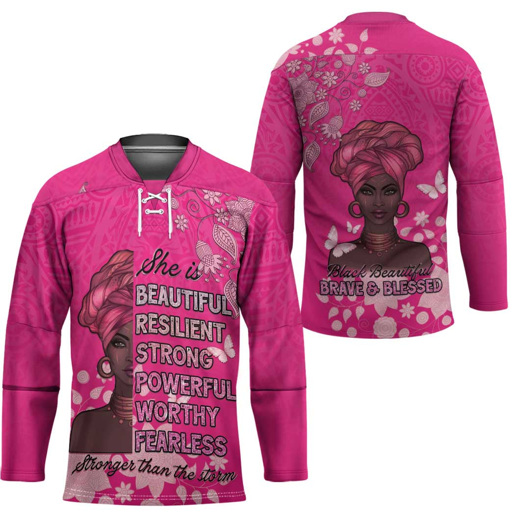 African Women Hockey Jersey Black Beautiful Brave and Bressed - Pink Color - Wonder Print Shop