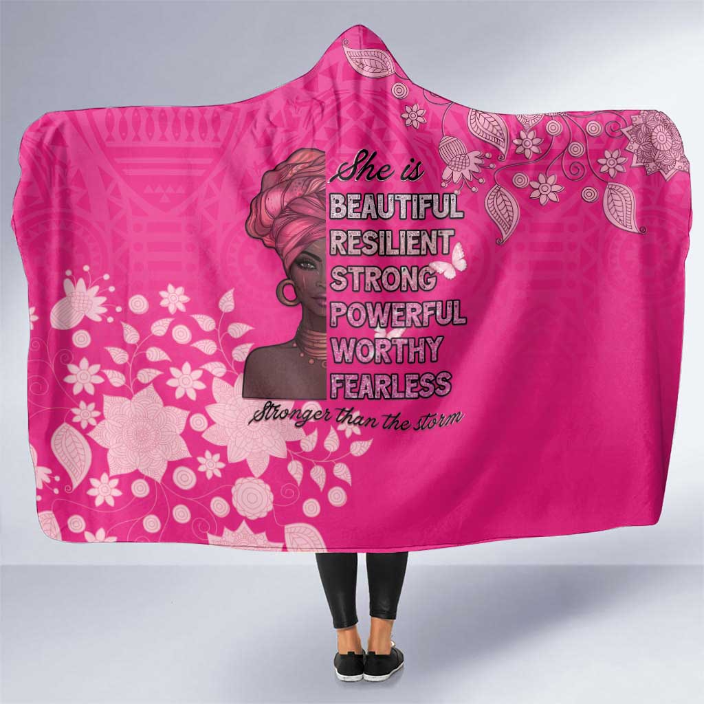 African Women Hooded Blanket Black Beautiful Brave and Bressed - Pink Color - Wonder Print Shop