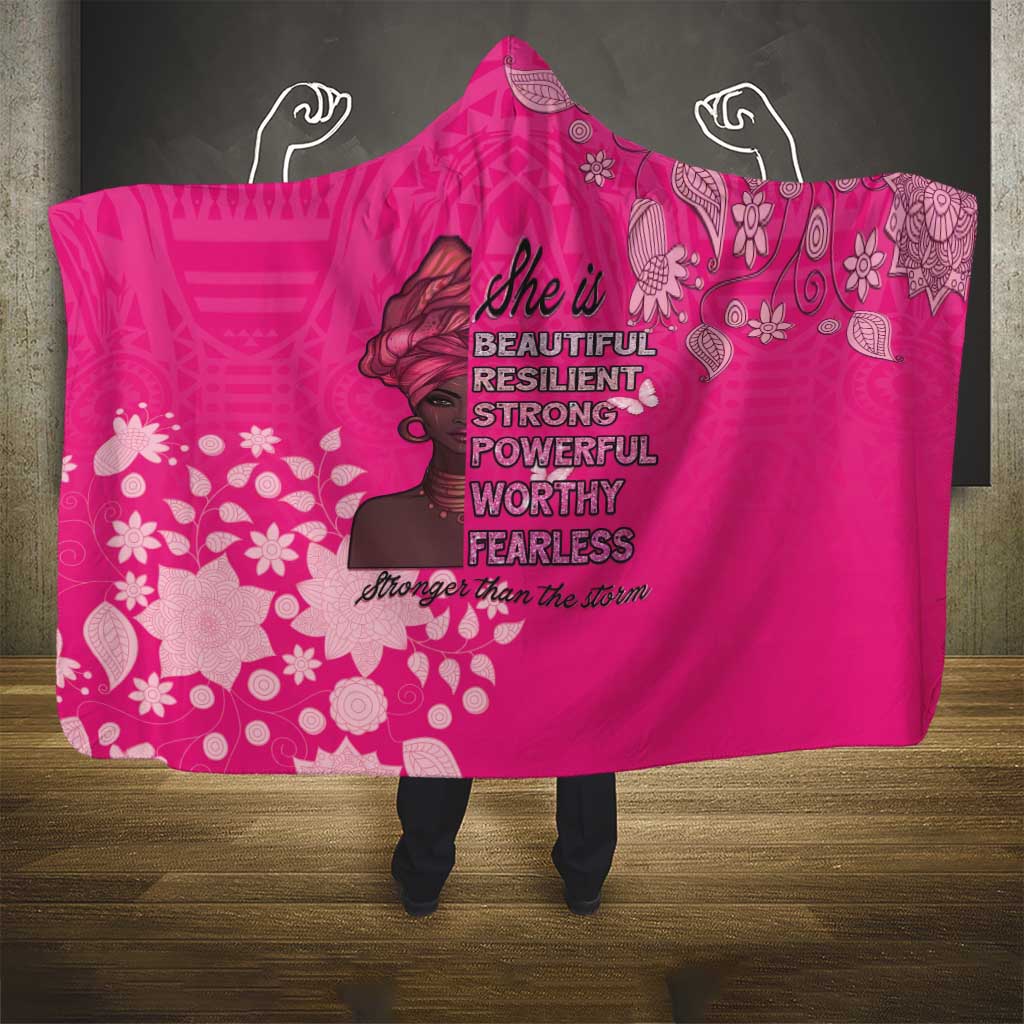 African Women Hooded Blanket Black Beautiful Brave and Bressed - Pink Color - Wonder Print Shop