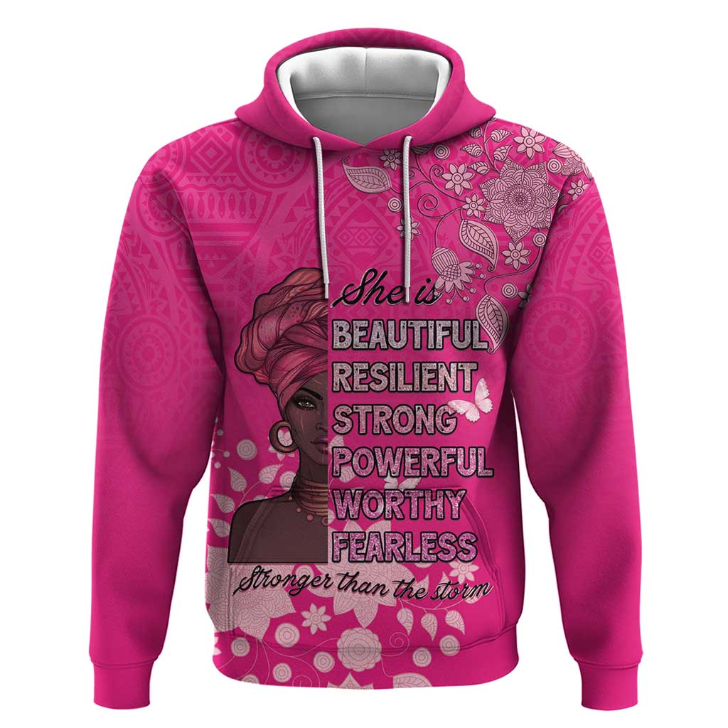 African Women Hoodie Black Beautiful Brave and Bressed - Pink Color - Wonder Print Shop
