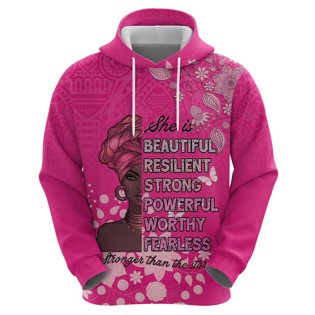African Women Hoodie Black Beautiful Brave and Bressed - Pink Color - Wonder Print Shop