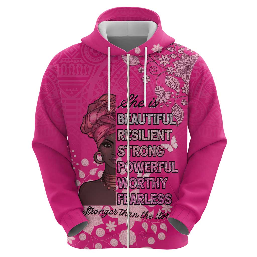 African Women Hoodie Black Beautiful Brave and Bressed - Pink Color - Wonder Print Shop