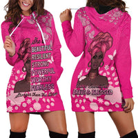 African Women Hoodie Dress Black Beautiful Brave and Bressed - Pink Color - Wonder Print Shop