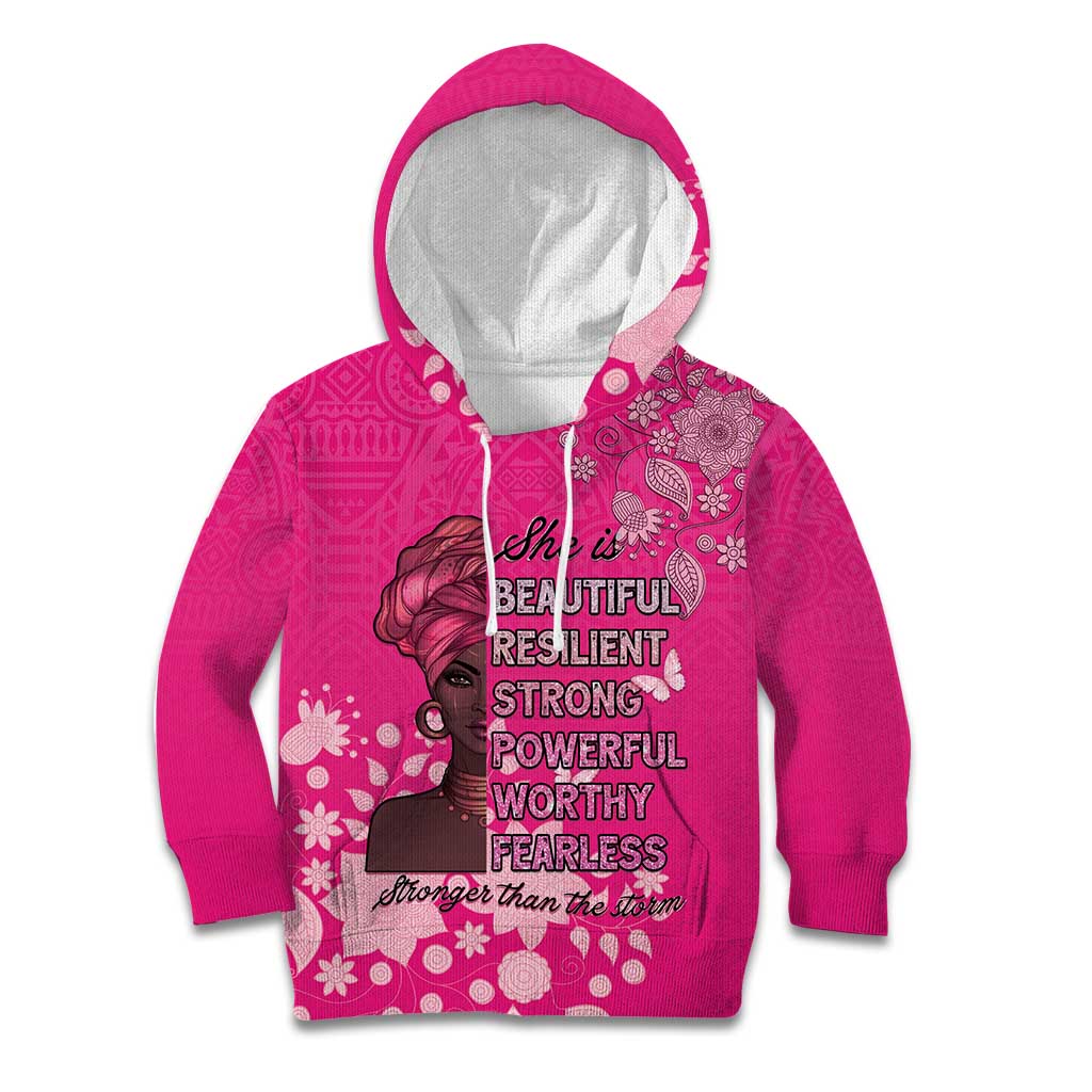 African Women Kid Hoodie Black Beautiful Brave and Bressed - Pink Color - Wonder Print Shop