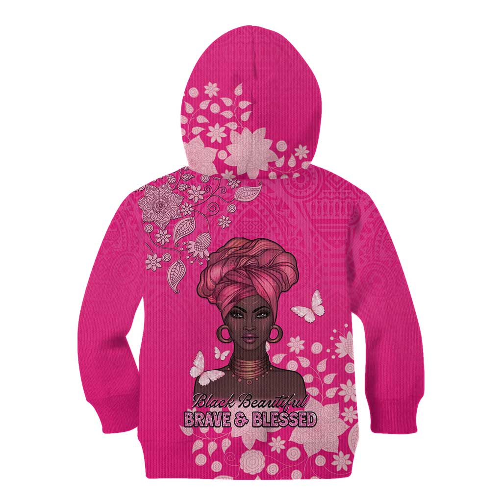 African Women Kid Hoodie Black Beautiful Brave and Bressed - Pink Color - Wonder Print Shop