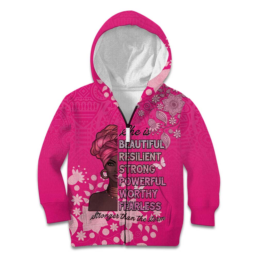 African Women Kid Hoodie Black Beautiful Brave and Bressed - Pink Color - Wonder Print Shop