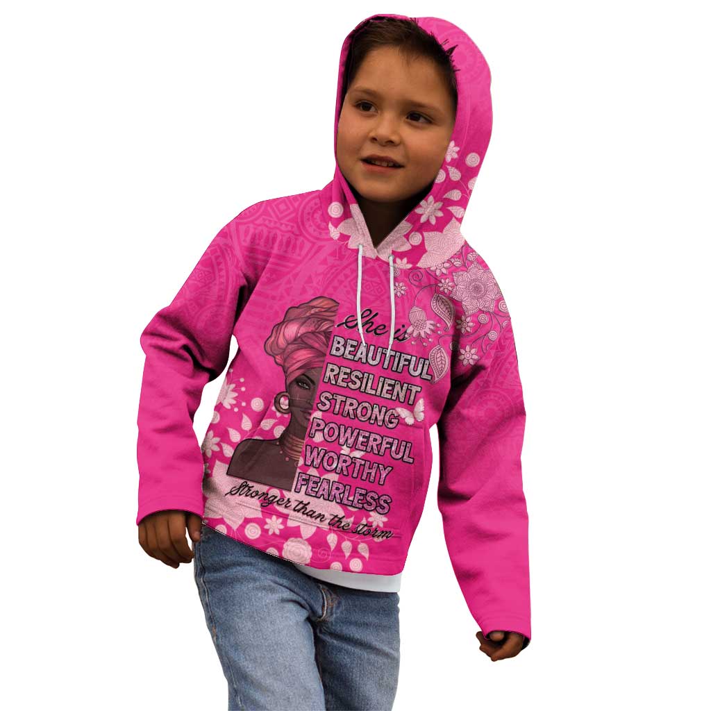 African Women Kid Hoodie Black Beautiful Brave and Bressed - Pink Color - Wonder Print Shop