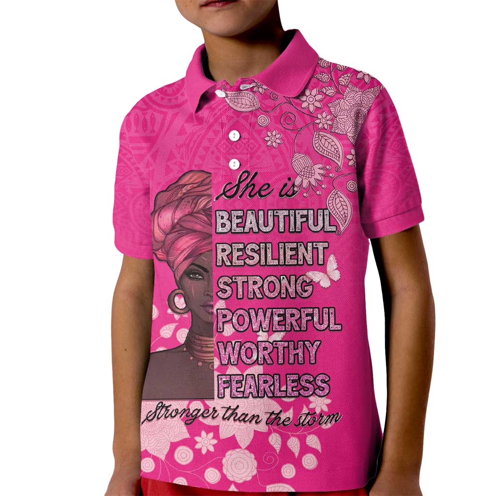 African Women Kid Polo Shirt Black Beautiful Brave and Bressed - Pink Color - Wonder Print Shop