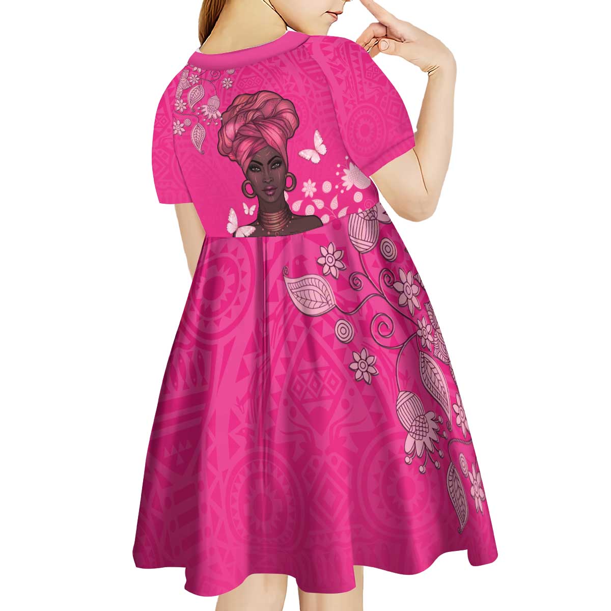 African Women Kid Short Sleeve Dress Black Beautiful Brave and Bressed - Pink Color - Wonder Print Shop