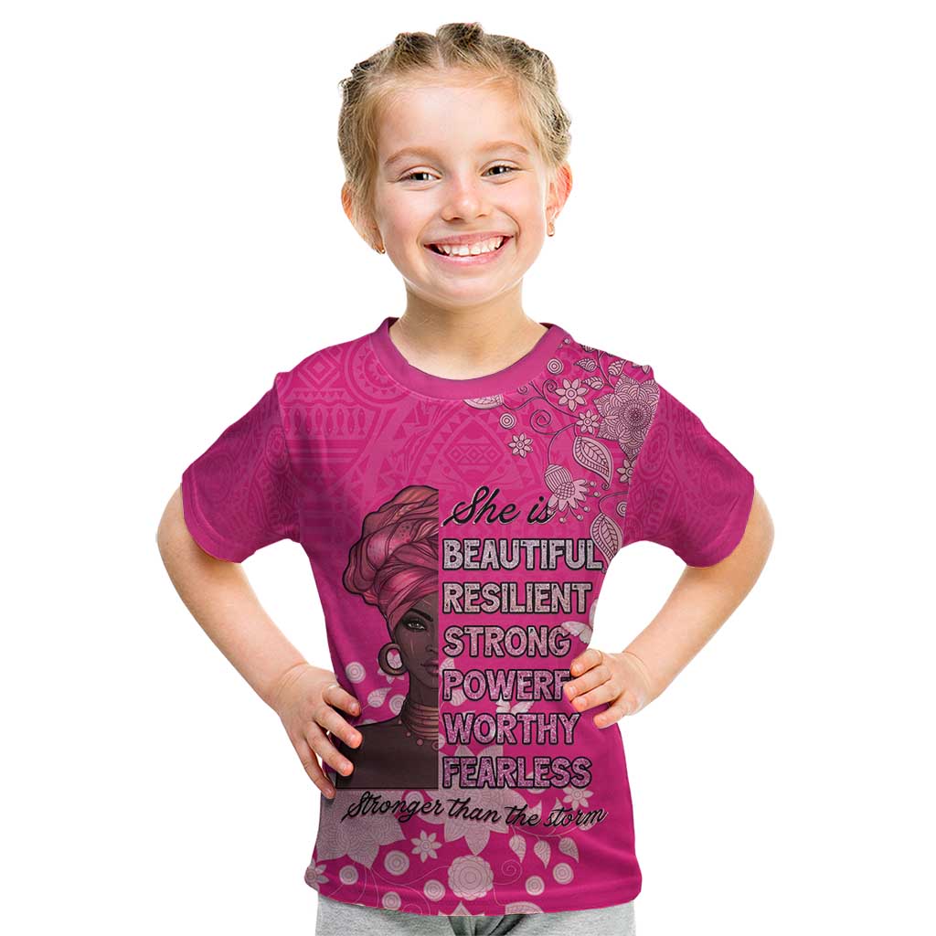 African Women Kid T Shirt Black Beautiful Brave and Bressed - Pink Color - Wonder Print Shop
