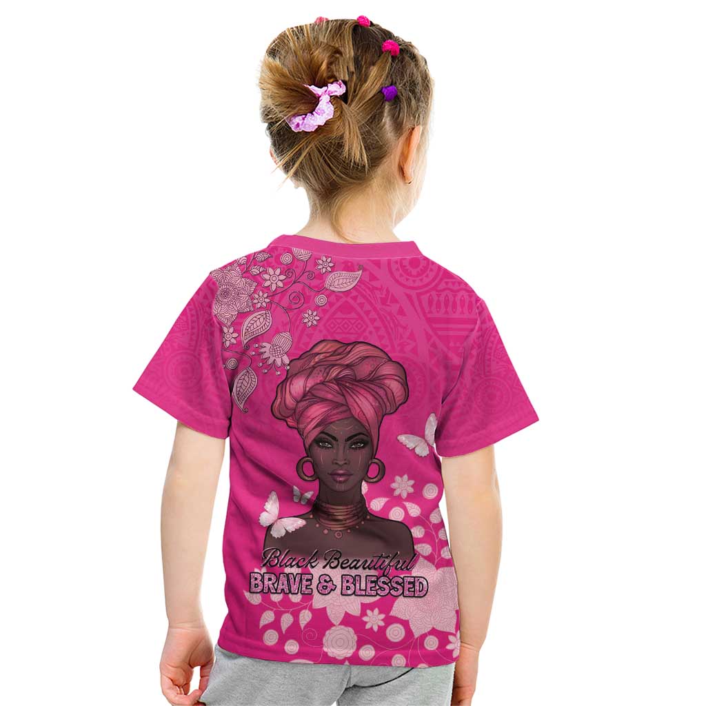 African Women Kid T Shirt Black Beautiful Brave and Bressed - Pink Color - Wonder Print Shop