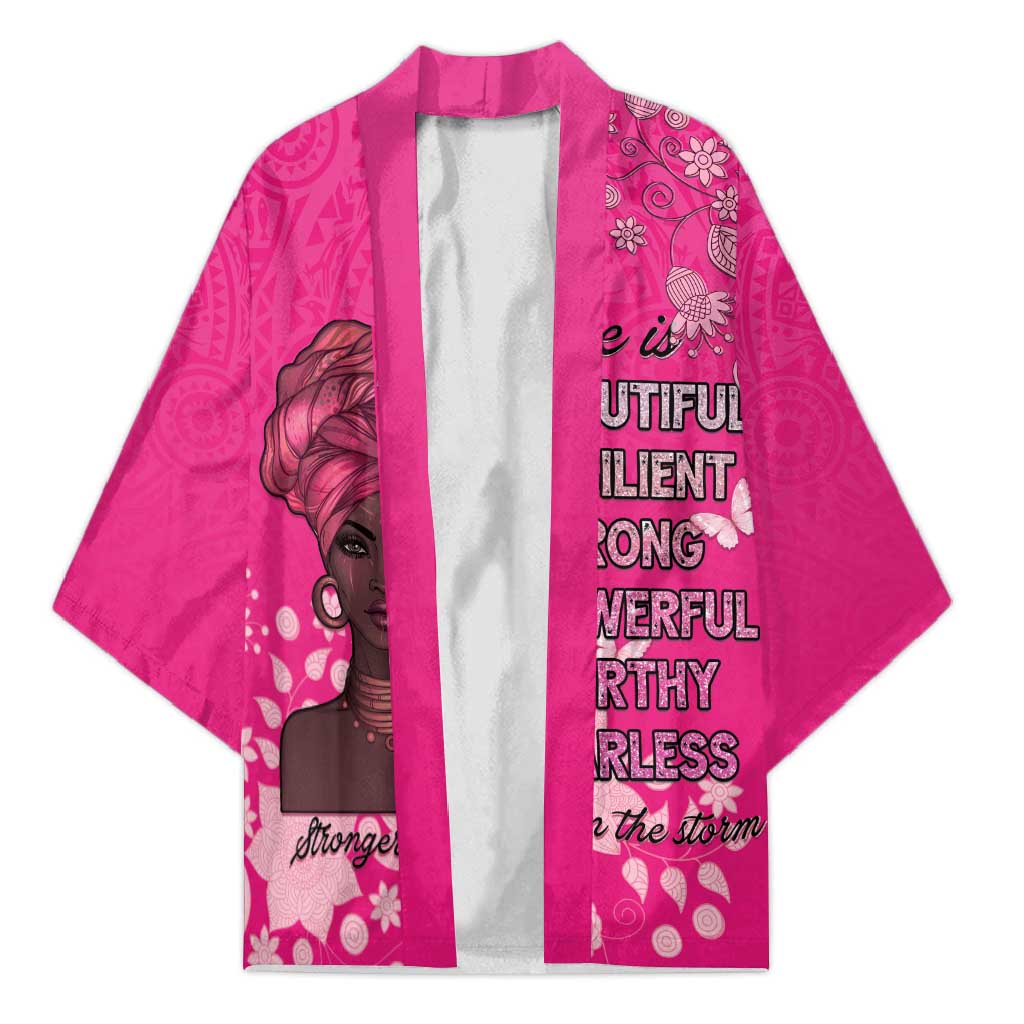 African Women Kimono Black Beautiful Brave and Bressed - Pink Color - Wonder Print Shop