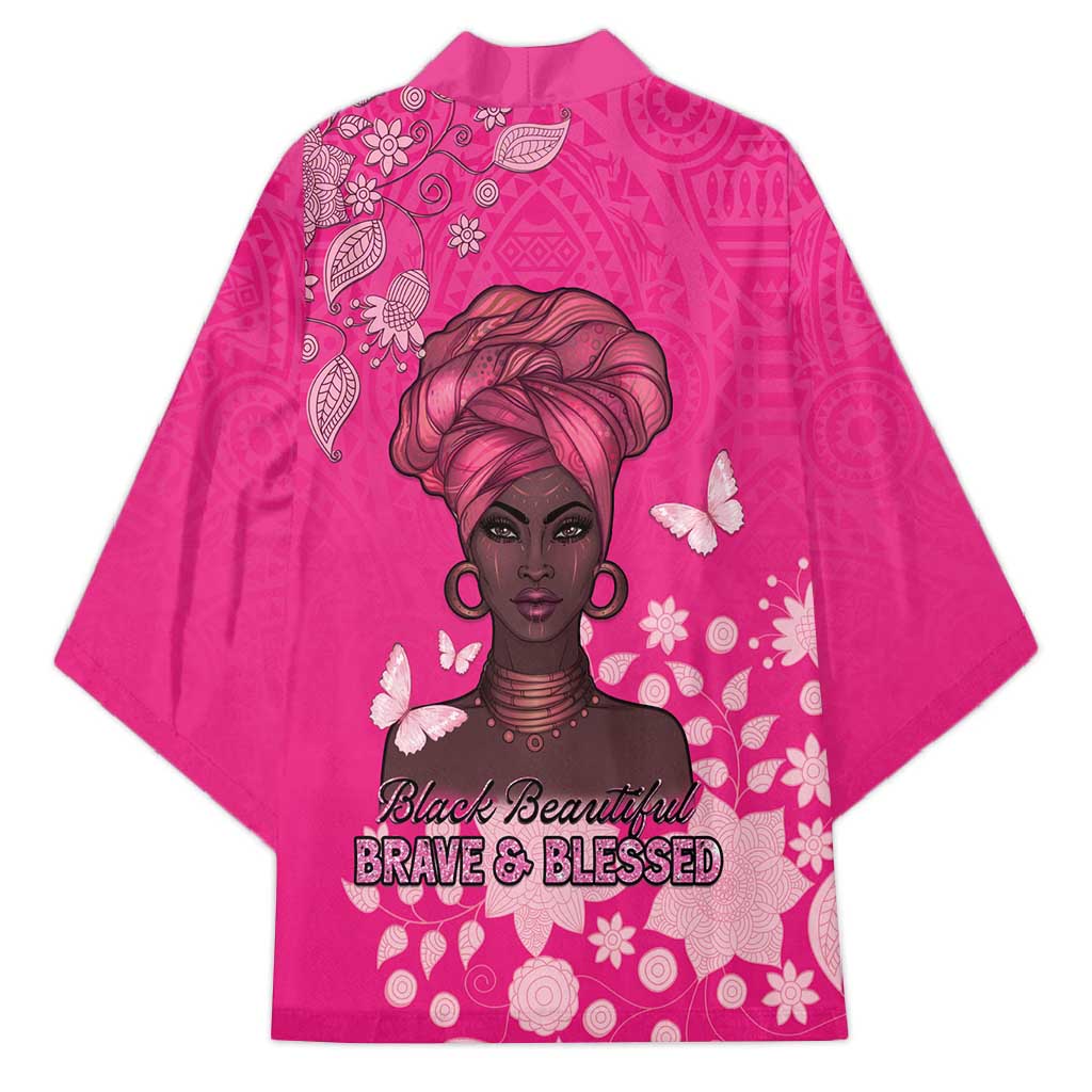 African Women Kimono Black Beautiful Brave and Bressed - Pink Color - Wonder Print Shop