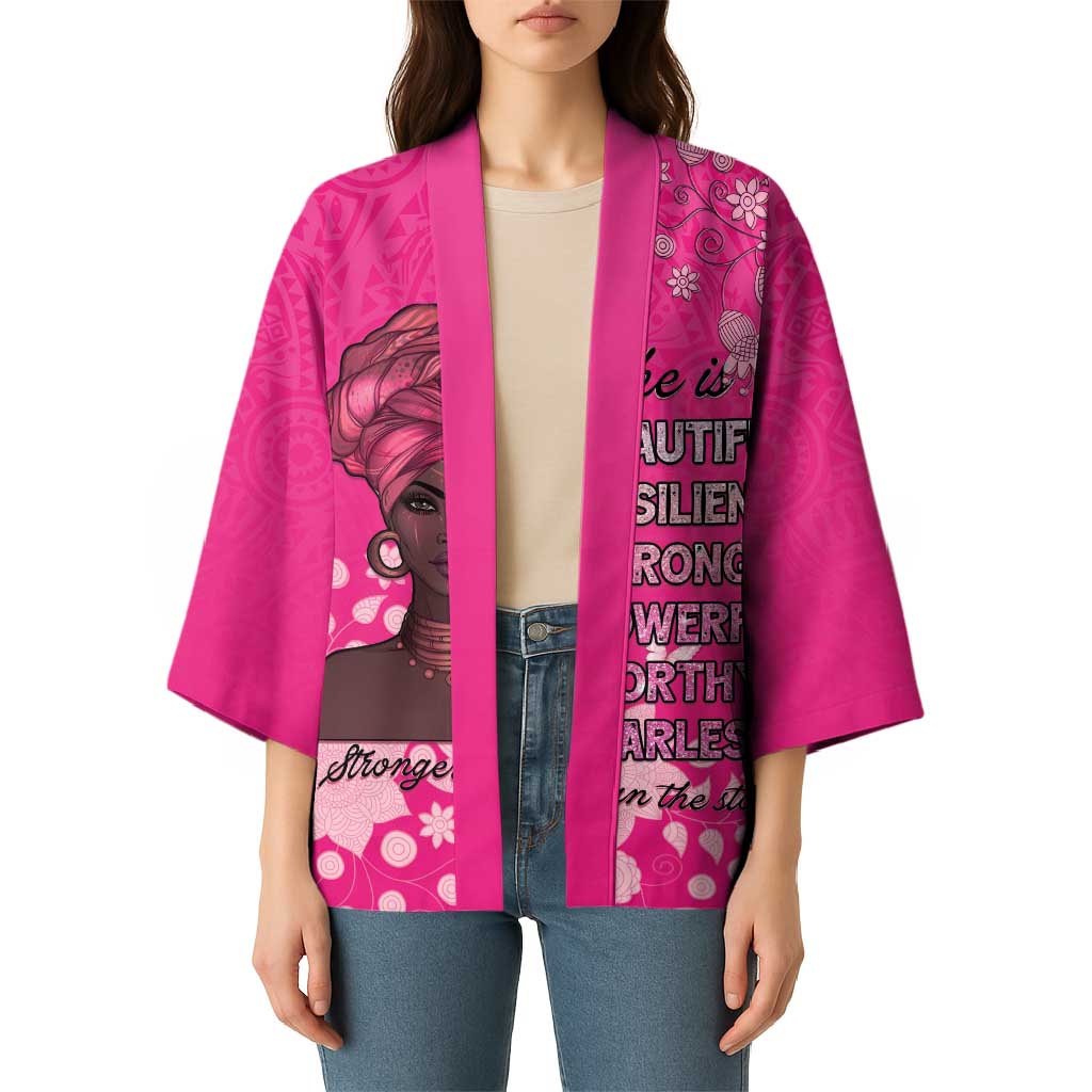 African Women Kimono Black Beautiful Brave and Bressed - Pink Color - Wonder Print Shop