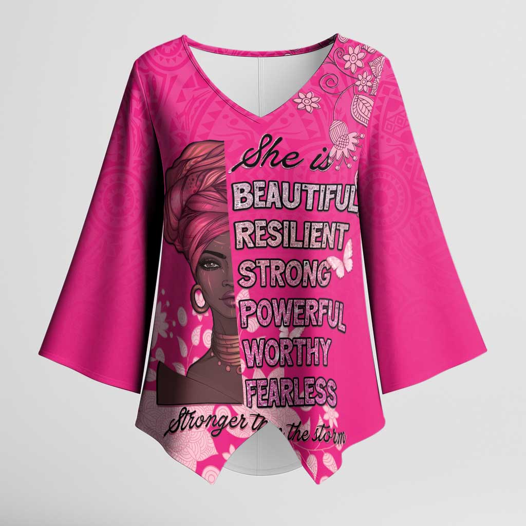 African Women Kimono Sleeve Blouse Black Beautiful Brave and Bressed - Pink Color - Wonder Print Shop