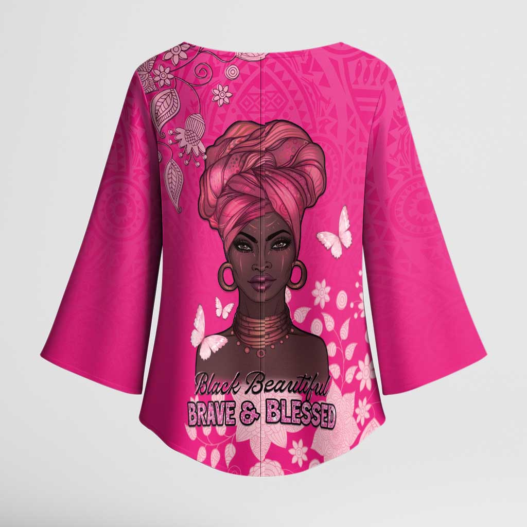 African Women Kimono Sleeve Blouse Black Beautiful Brave and Bressed - Pink Color - Wonder Print Shop