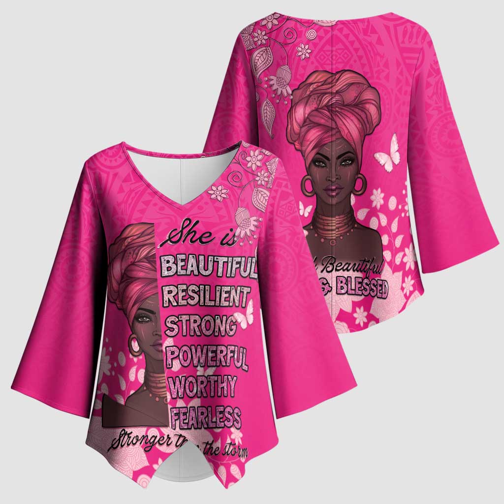 African Women Kimono Sleeve Blouse Black Beautiful Brave and Bressed - Pink Color - Wonder Print Shop