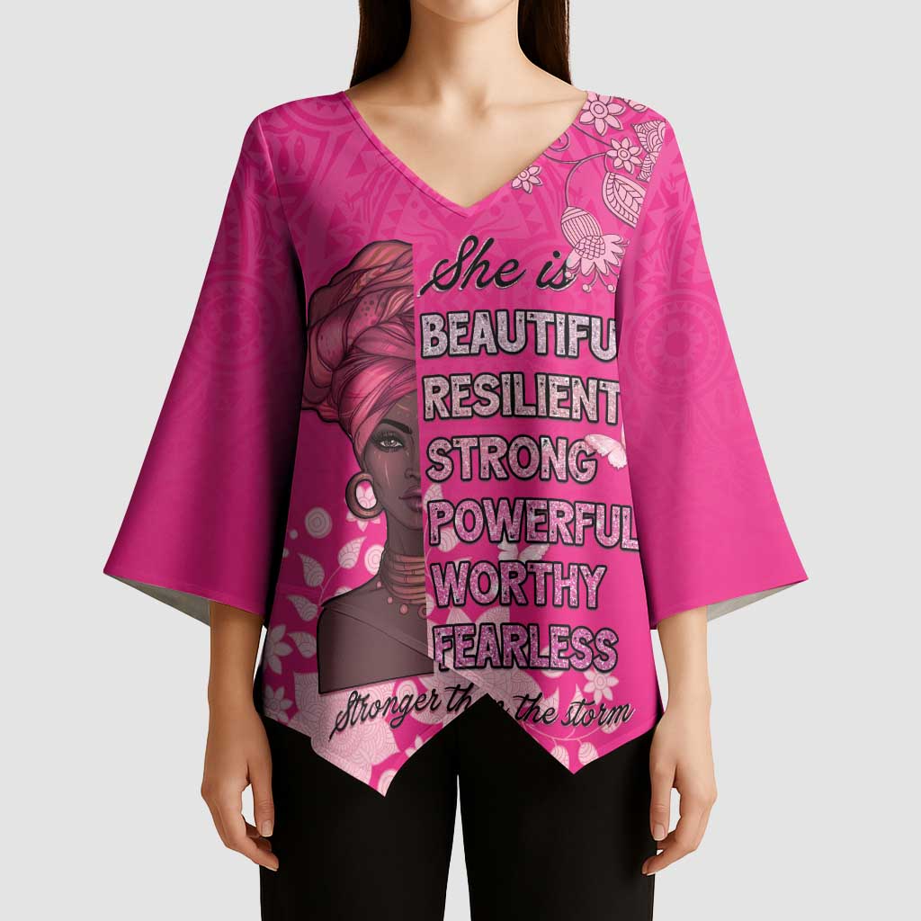 African Women Kimono Sleeve Blouse Black Beautiful Brave and Bressed - Pink Color - Wonder Print Shop