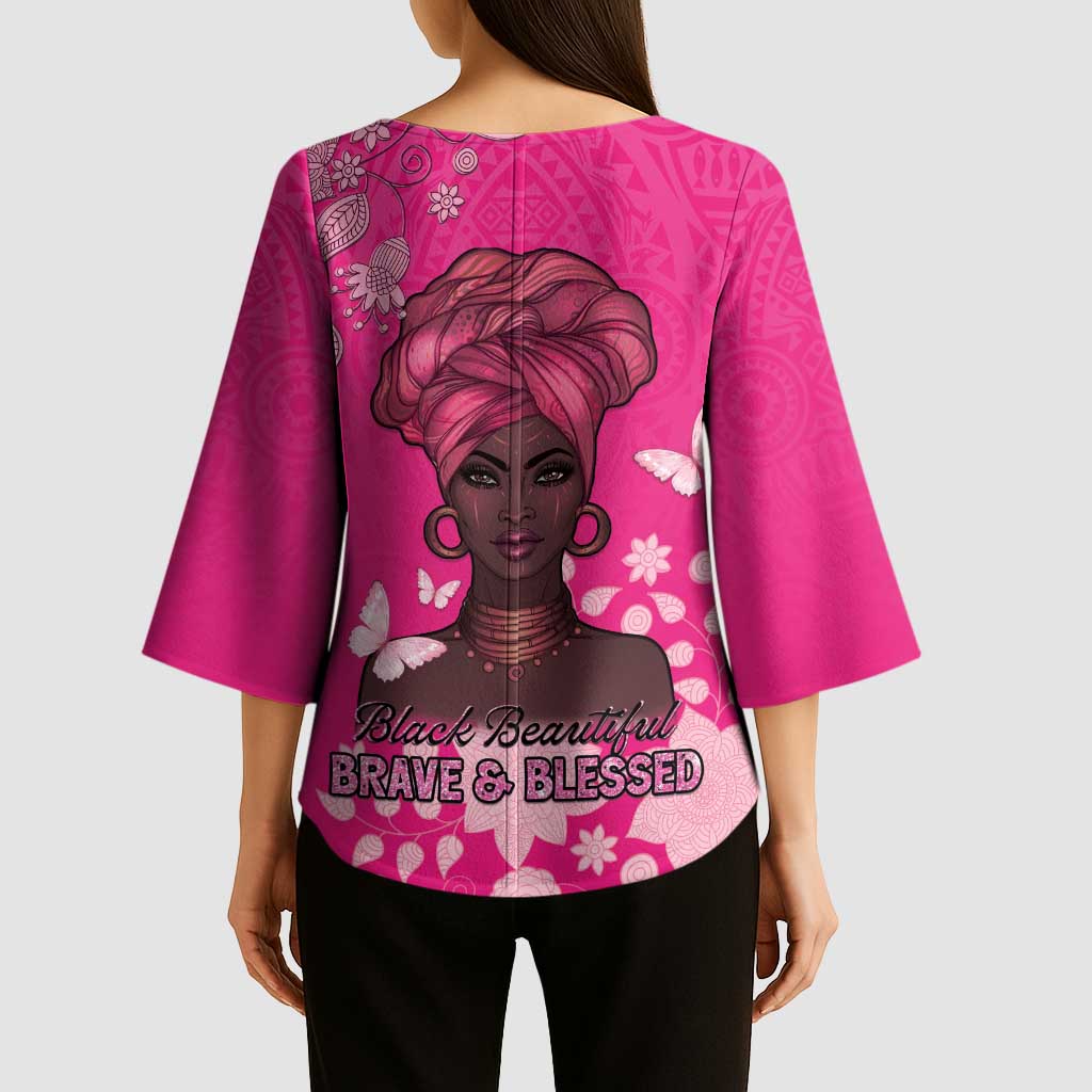 African Women Kimono Sleeve Blouse Black Beautiful Brave and Bressed - Pink Color - Wonder Print Shop