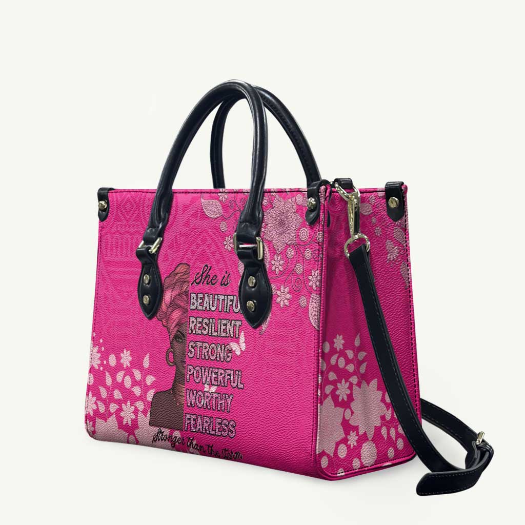 African Women Leather Bag Black Beautiful Brave and Bressed - Pink Color - Wonder Print Shop