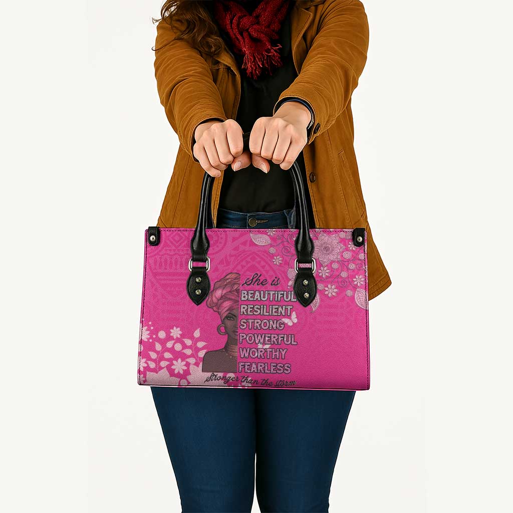 African Women Leather Bag Black Beautiful Brave and Bressed - Pink Color - Wonder Print Shop