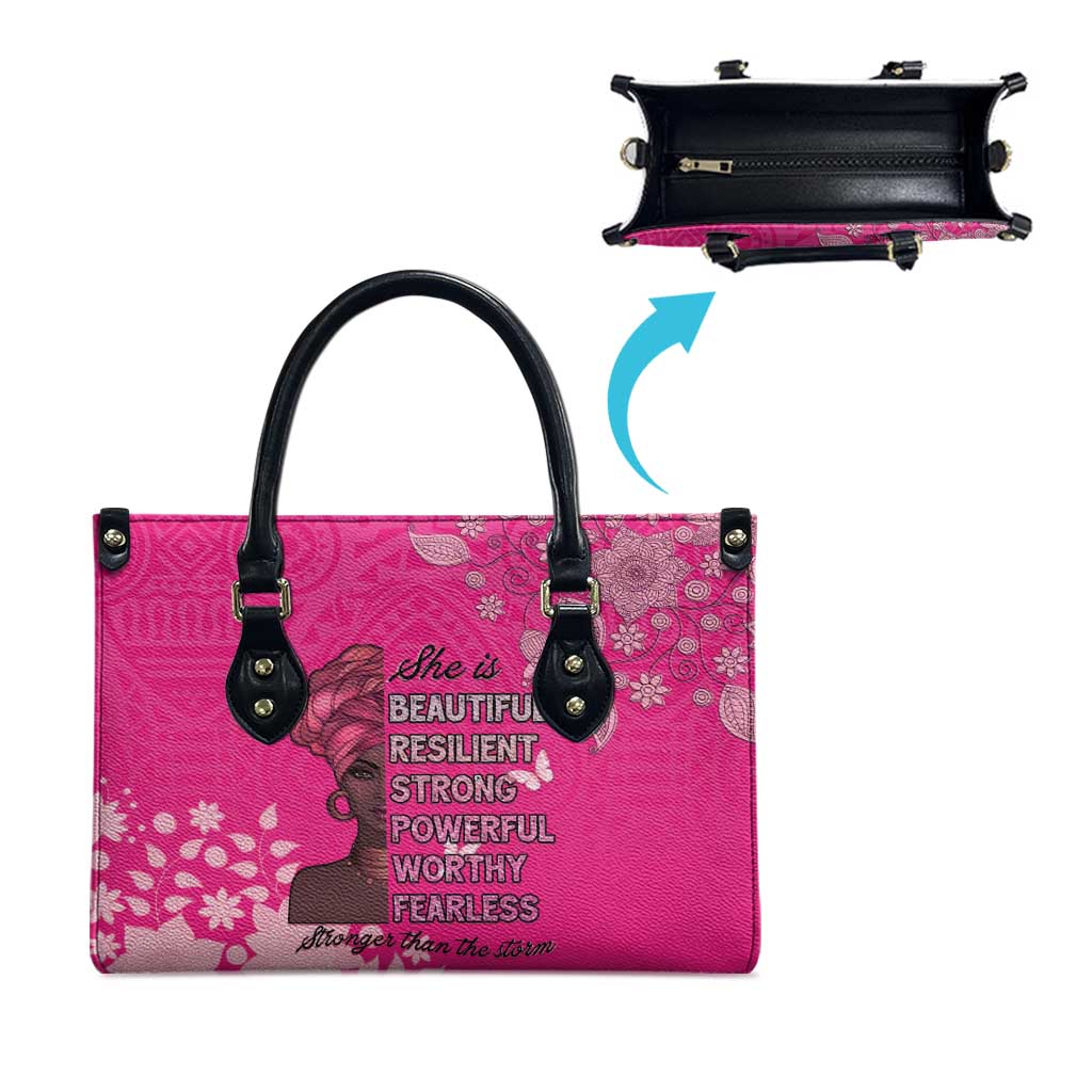 African Women Leather Bag Black Beautiful Brave and Bressed - Pink Color - Wonder Print Shop