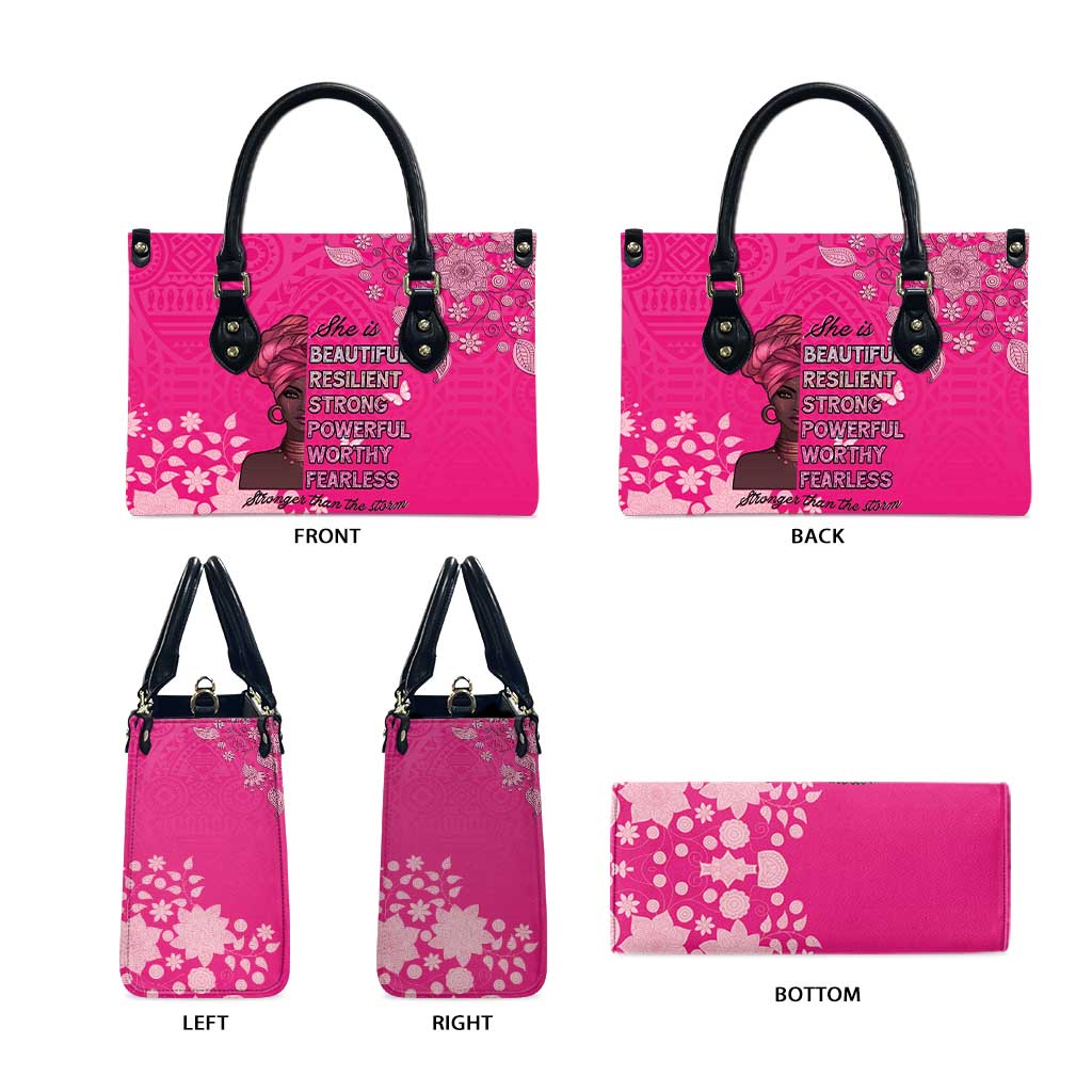 African Women Leather Bag Black Beautiful Brave and Bressed - Pink Color - Wonder Print Shop