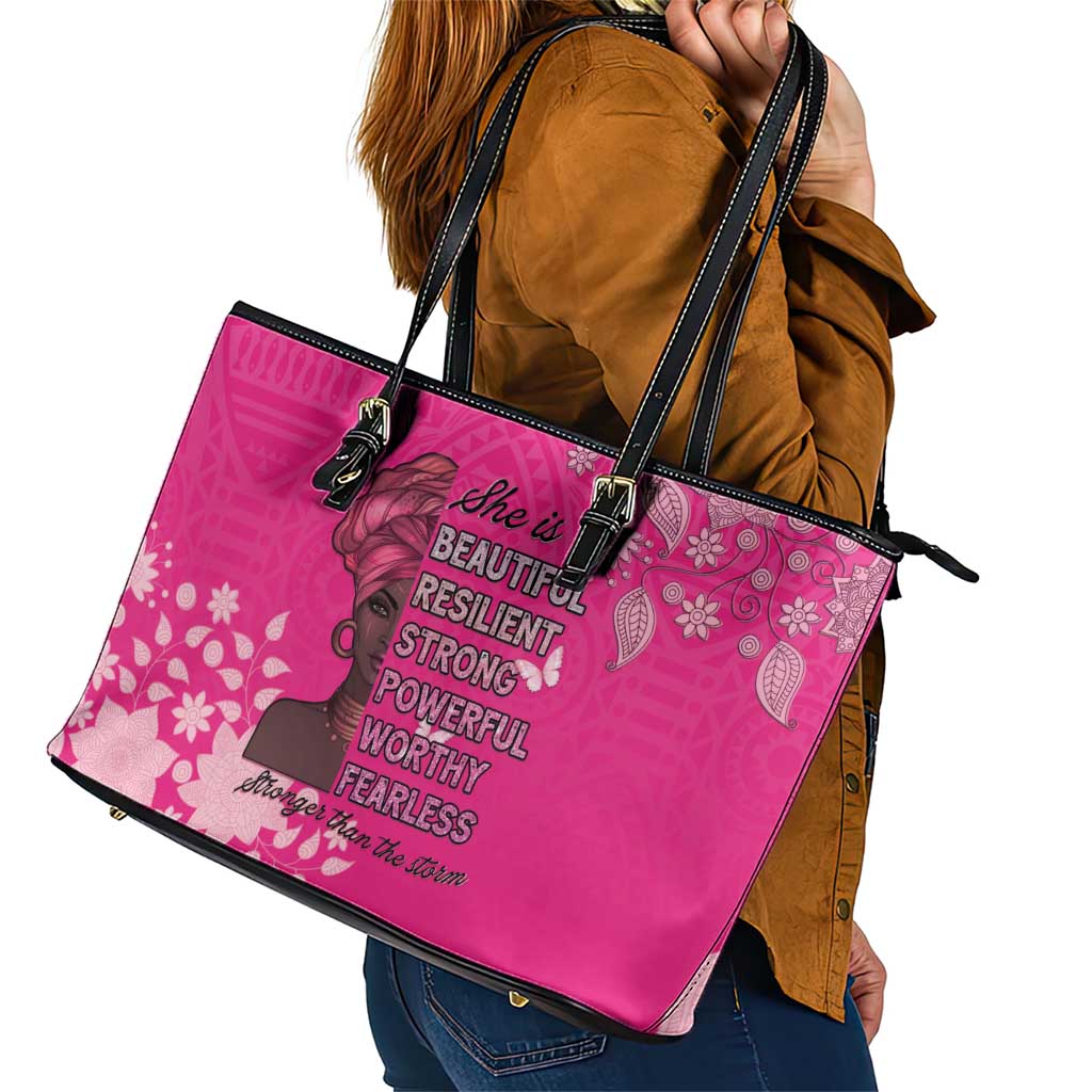 African Women Leather Tote Bag Black Beautiful Brave and Bressed - Pink Color - Wonder Print Shop