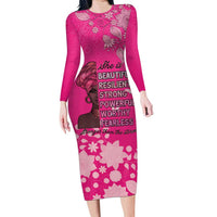 African Women Long Sleeve Bodycon Dress Black Beautiful Brave and Bressed - Pink Color - Wonder Print Shop