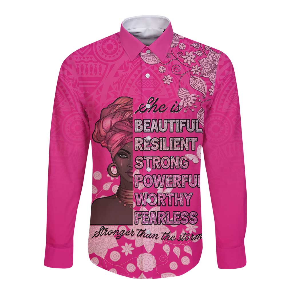 African Women Long Sleeve Button Shirt Black Beautiful Brave and Bressed - Pink Color - Wonder Print Shop
