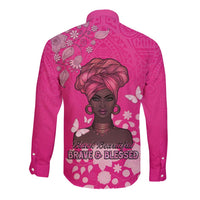 African Women Long Sleeve Button Shirt Black Beautiful Brave and Bressed - Pink Color - Wonder Print Shop