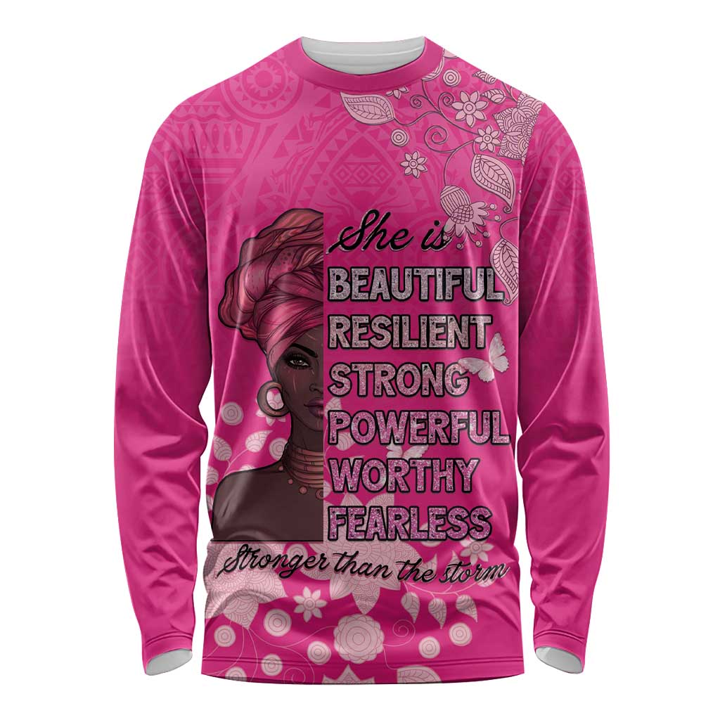 African Women Long Sleeve Shirt Black Beautiful Brave and Bressed - Pink Color - Wonder Print Shop