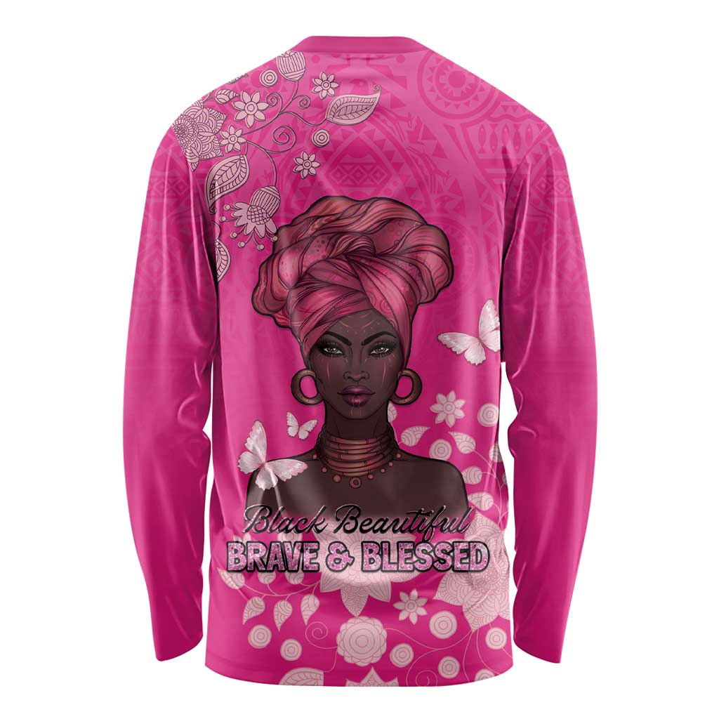 African Women Long Sleeve Shirt Black Beautiful Brave and Bressed - Pink Color - Wonder Print Shop