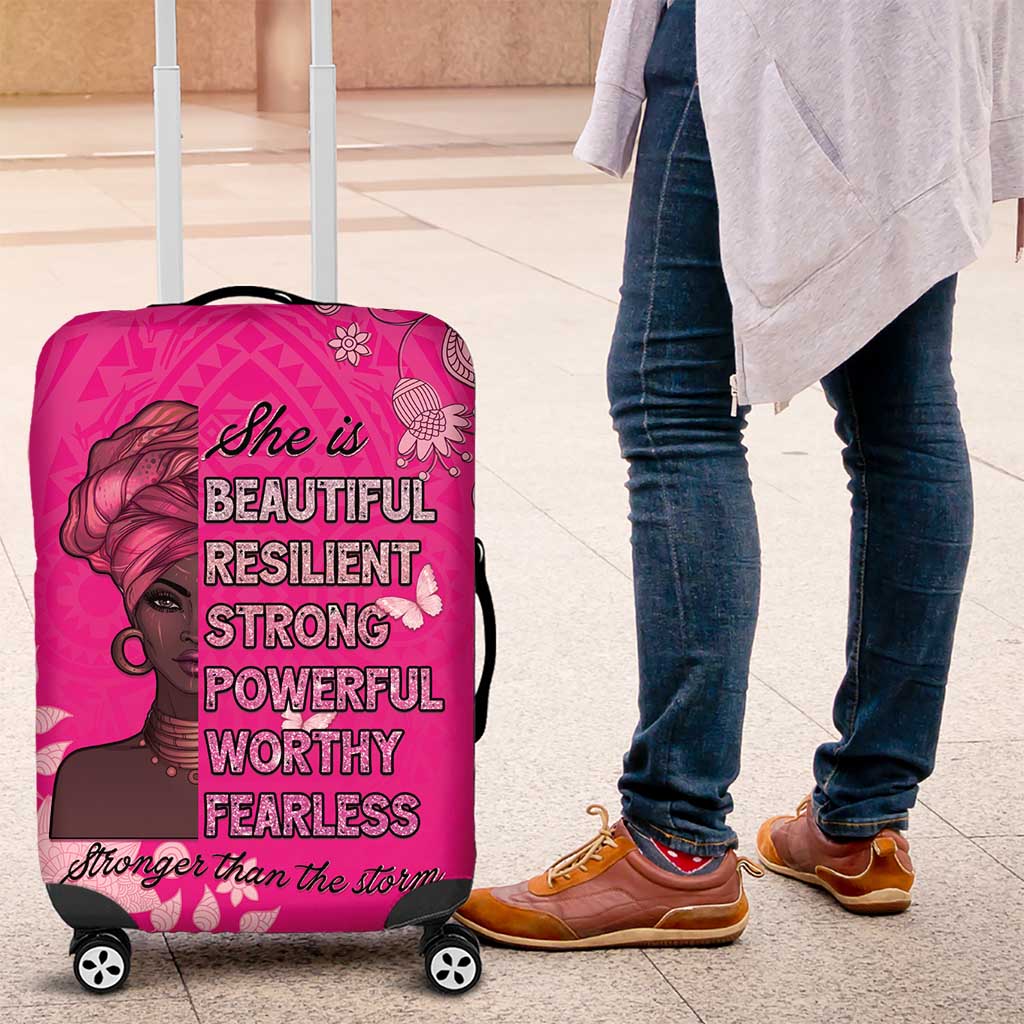African Women Luggage Cover Black Beautiful Brave and Bressed - Pink Color - Wonder Print Shop