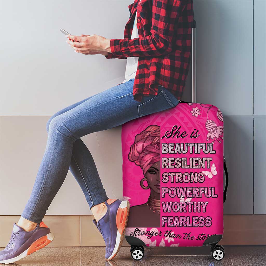 African Women Luggage Cover Black Beautiful Brave and Bressed - Pink Color - Wonder Print Shop