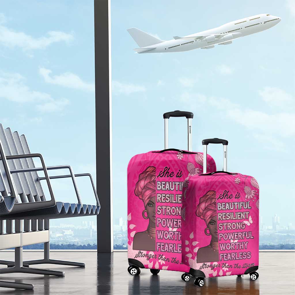African Women Luggage Cover Black Beautiful Brave and Bressed - Pink Color - Wonder Print Shop