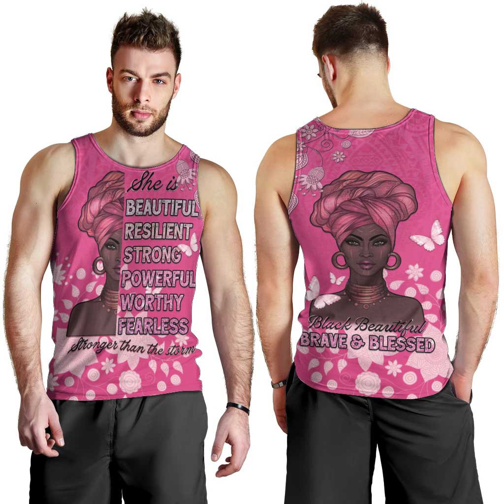 African Women Men Tank Top Black Beautiful Brave and Bressed - Pink Color - Wonder Print Shop