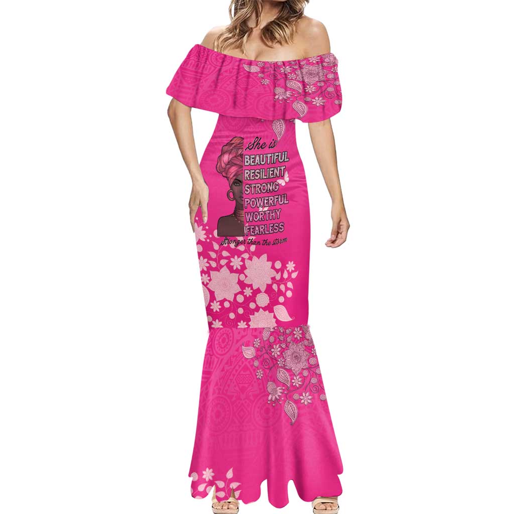 African Women Mermaid Dress Black Beautiful Brave and Bressed - Pink Color - Wonder Print Shop