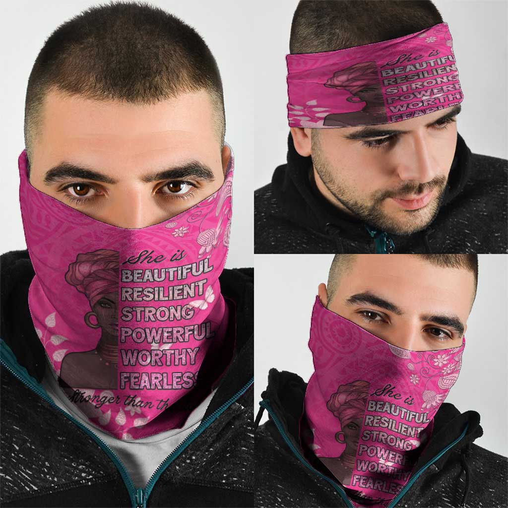 African Women Neck Gaiter Black Beautiful Brave and Bressed - Pink Color - Wonder Print Shop