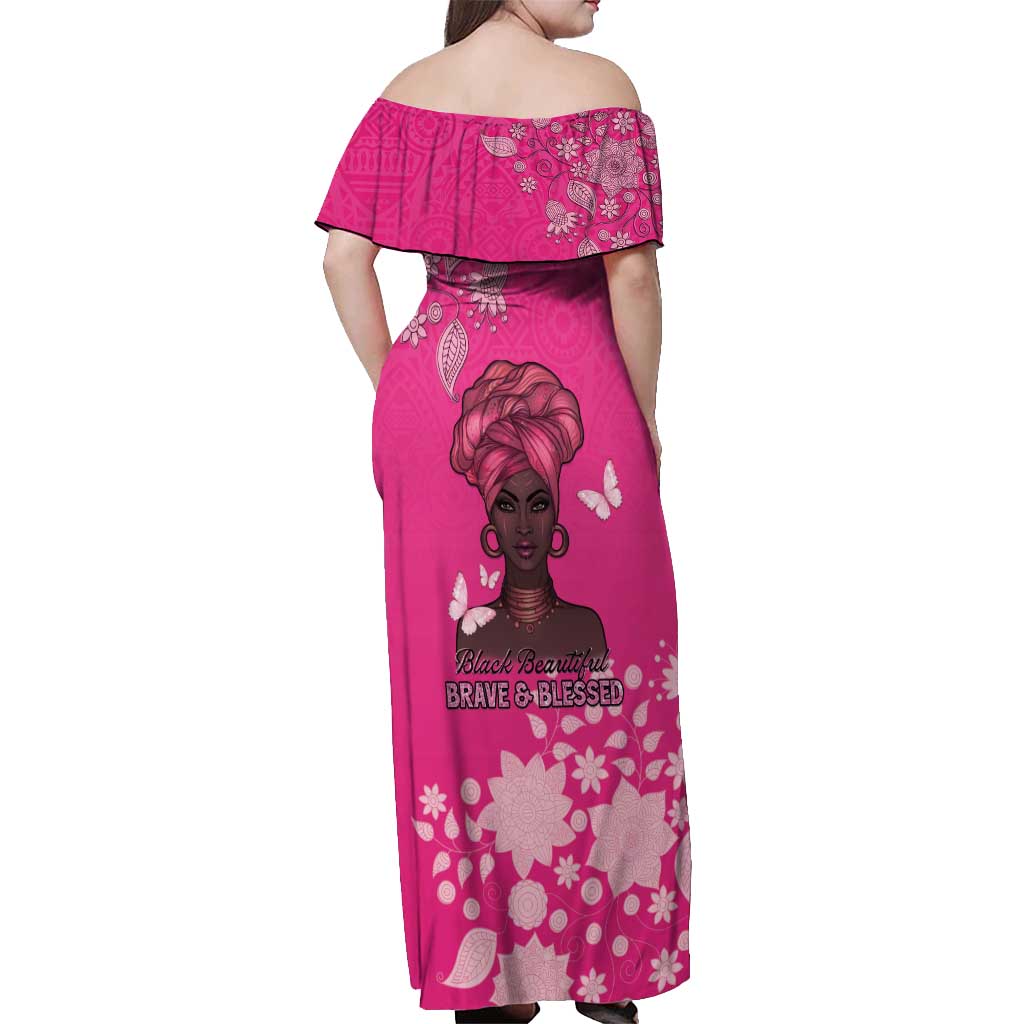 African Women Off Shoulder Maxi Dress Black Beautiful Brave and Bressed - Pink Color - Wonder Print Shop