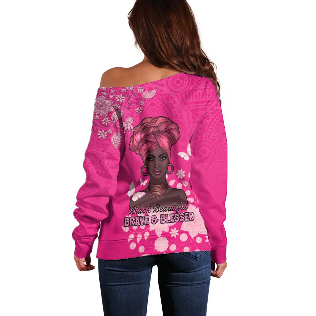 African Women Off Shoulder Sweater Black Beautiful Brave and Bressed - Pink Color - Wonder Print Shop