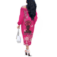 African Women Off The Shoulder Long Sleeve Dress Black Beautiful Brave and Bressed - Pink Color - Wonder Print Shop