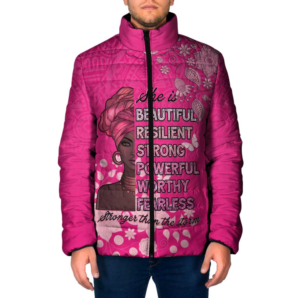 African Women Padded Jacket Black Beautiful Brave and Bressed - Pink Color - Wonder Print Shop