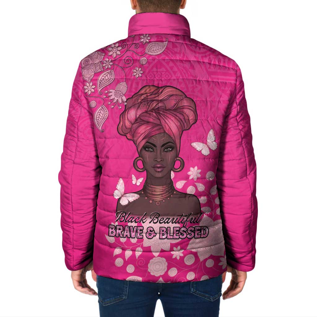 African Women Padded Jacket Black Beautiful Brave and Bressed - Pink Color - Wonder Print Shop