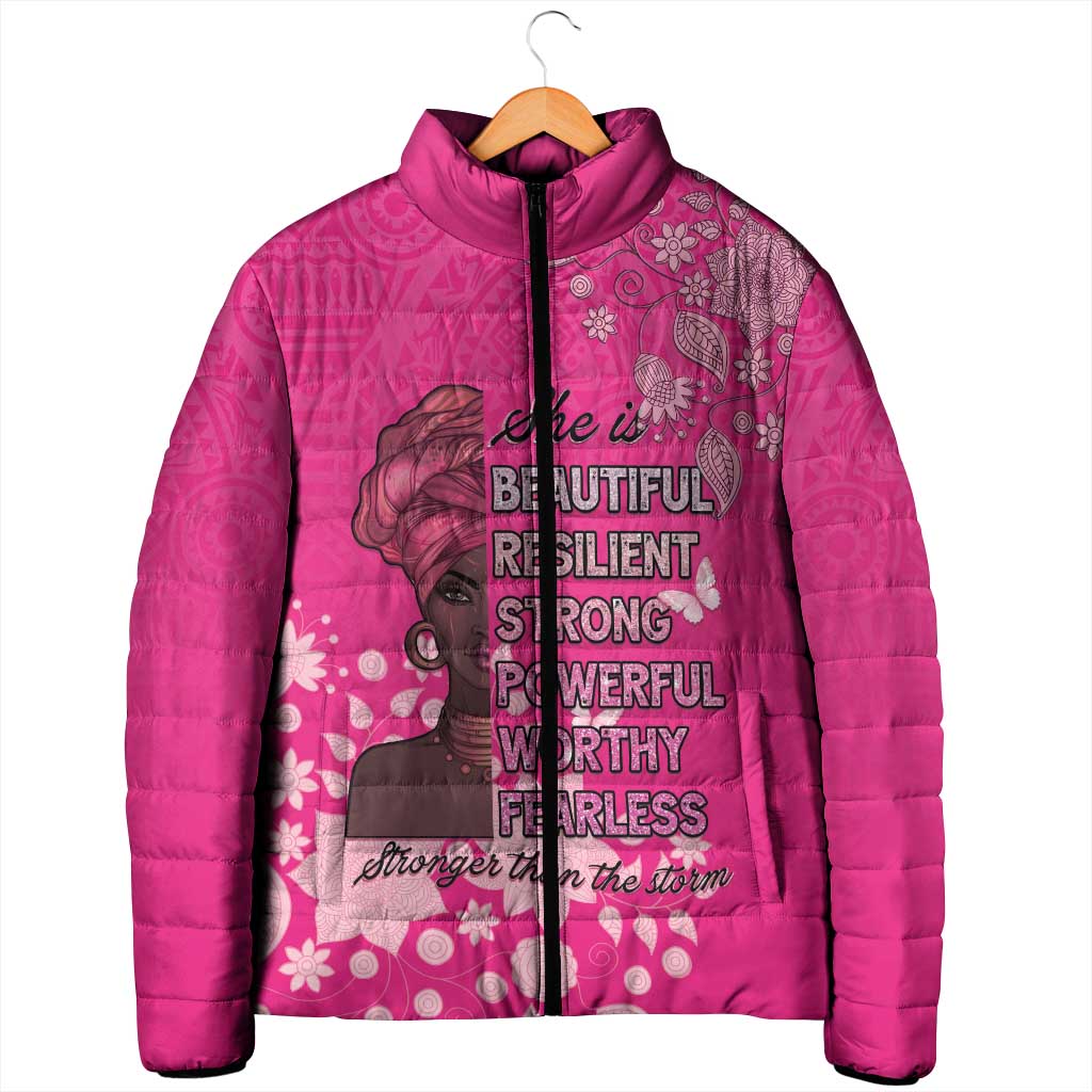 African Women Padded Jacket Black Beautiful Brave and Bressed - Pink Color - Wonder Print Shop
