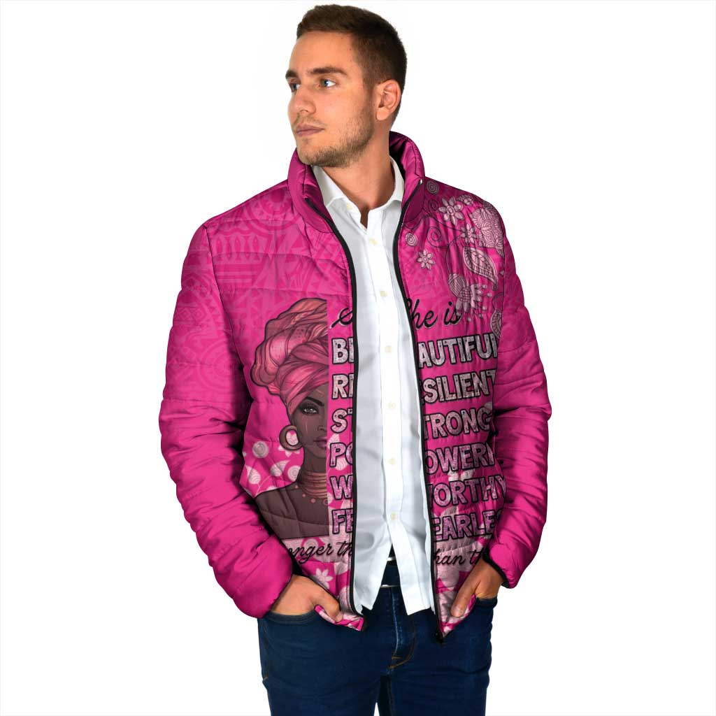 African Women Padded Jacket Black Beautiful Brave and Bressed - Pink Color - Wonder Print Shop