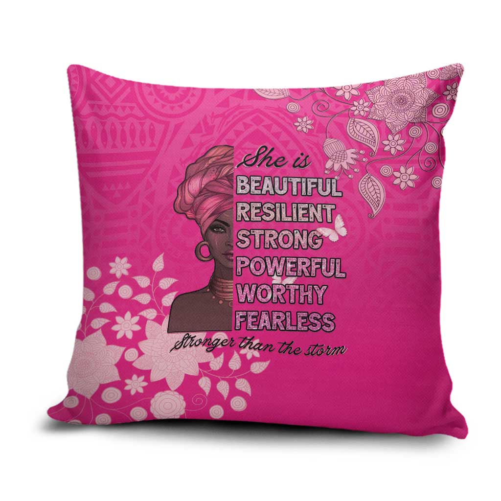 African Women Pillow Cover Black Beautiful Brave and Bressed - Pink Color - Wonder Print Shop